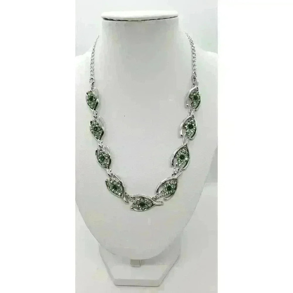 Vintage good luck Necklace Bracelet Earrings Set Silver Wishbone Rhinestone - Picture 10 of 11